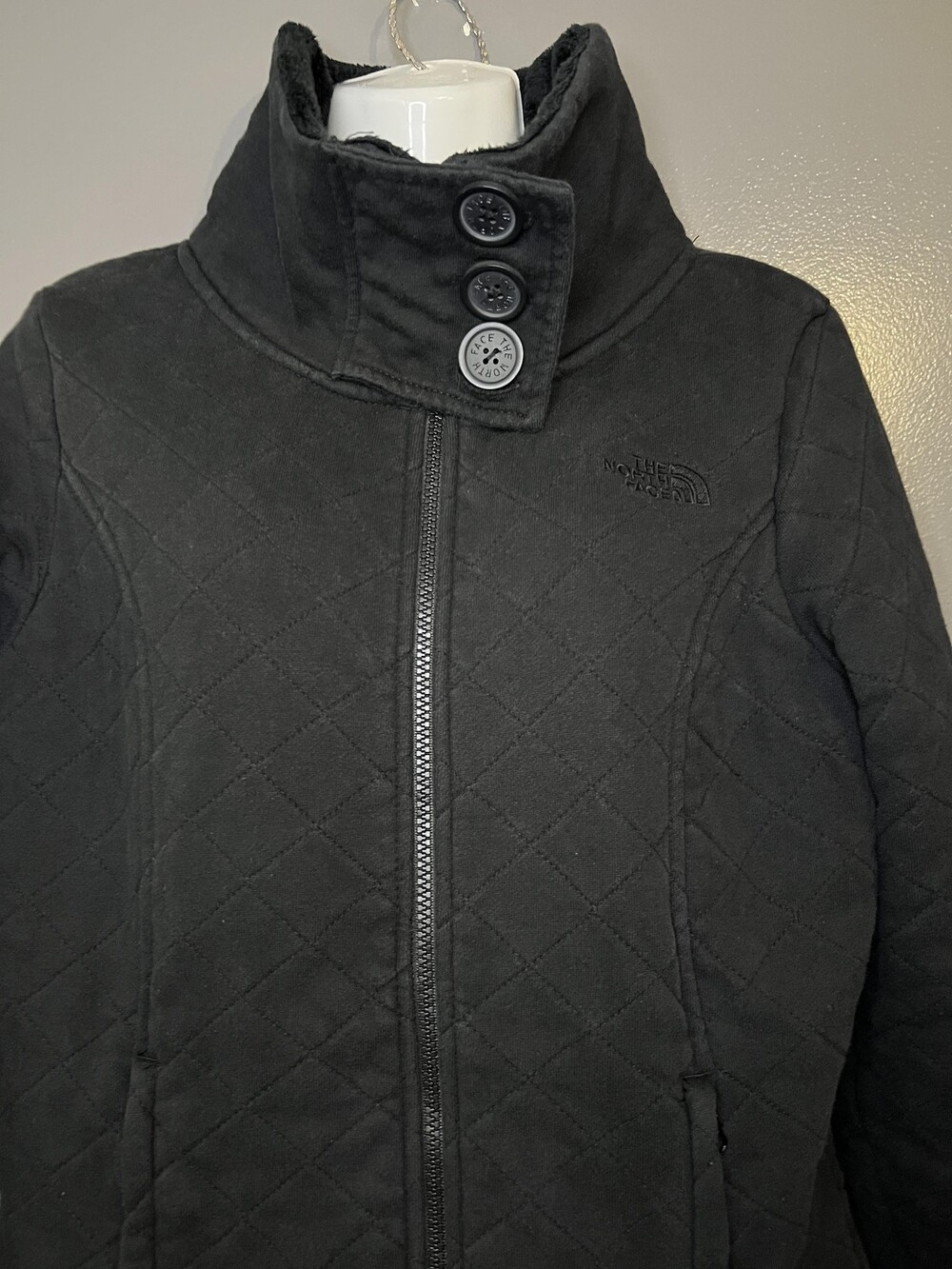 The North Face Caroluna Coat Women Lrg Black Quilted Fleece Lined Zip Jacket